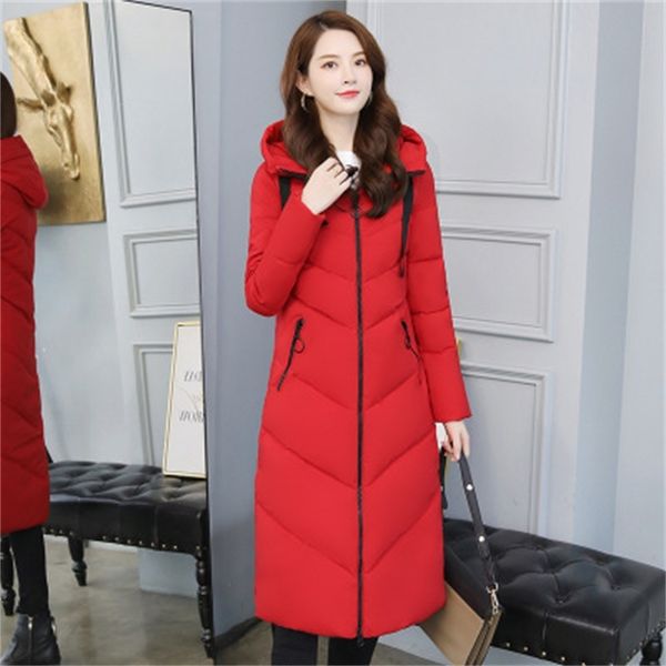 

2021 new women's red winter coat l-6xl plus size with hood parkas thin korean fashion pockets thick woman's heat jackets pq9u, Black