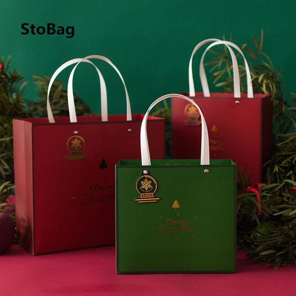 

stobag 5шт с рождеством красный зеленый бумаги habdle box для baby shower party подарочный пакет поставки шоколад печенье wmtolg упаковка