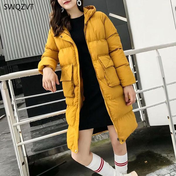 

swqzvt autumn winter new women coat solid color pocket zipper jacket women's parkas fashion long coat women clothes1, Black