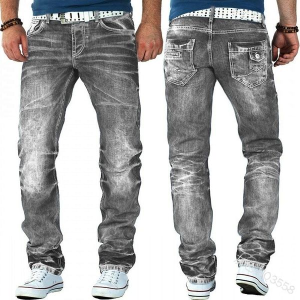 

wepbel men's casual washed jeans autumn fashion loose mid-waist pocket denim straight pants, Blue
