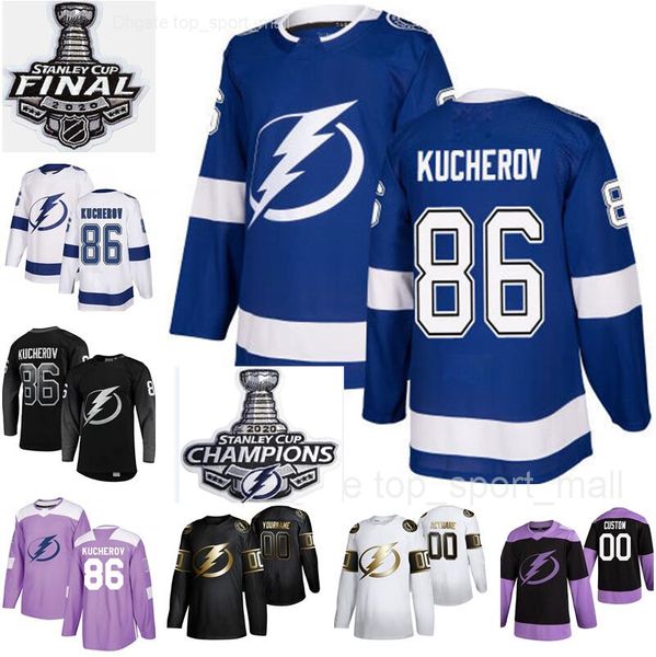 

men women kids champions 86 nikita kucherov jersey 2020 stanley cup finals tampa bay lightning hockey black blue white man youth woman, Black;red