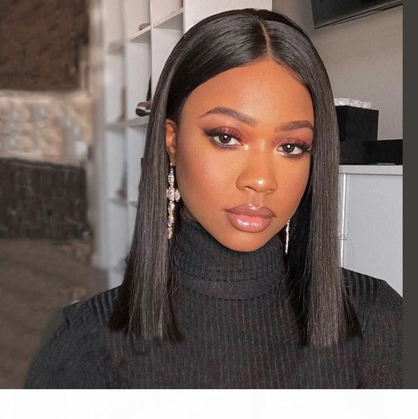

short bob silky straight peruvian human hair full lace wigs baby hairs bleached knots pre plucked natural hairline lace front wig, Black;brown
