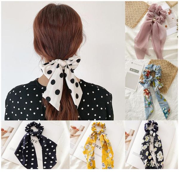 

women flower print bow scrunchies ponytail headband for women hair accessories bowknot elastic hair rope h bbyquj, Black;brown
