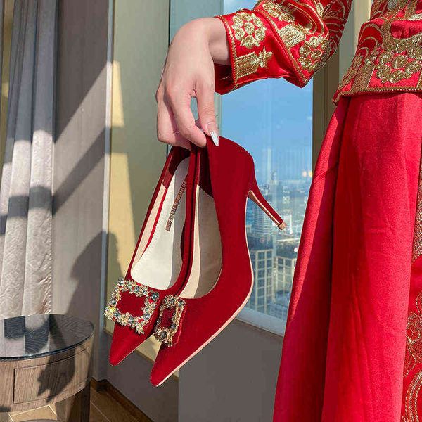 

dress shoes 878-11 bride xiuhe wedding drs two red high heel's 2022 single shoes size, Black