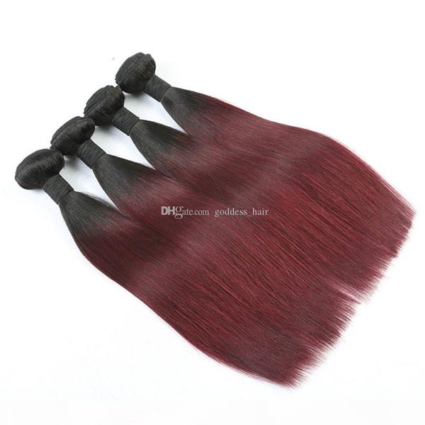 

double wefted silky straight ombre colored hair weaves straight hair extensions 4bundle peruvian two tone 1b 99j human hair extensions, Black
