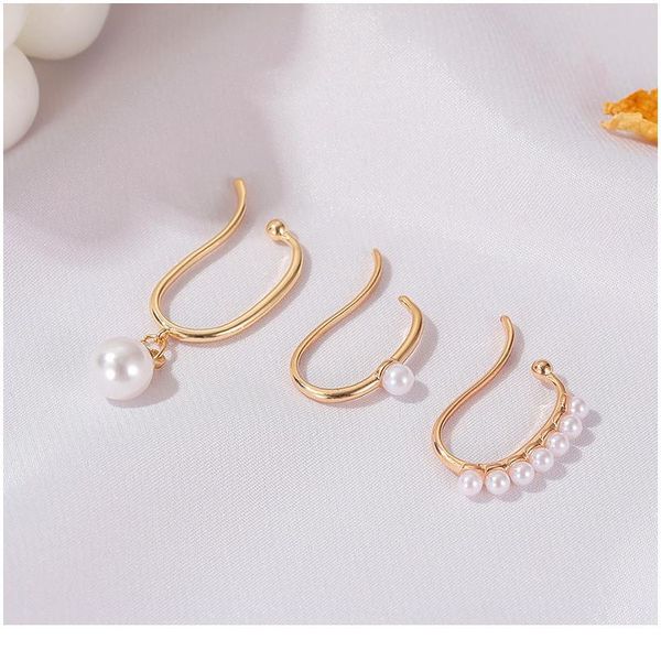 

vintage round pearls ear clip non pierced ear cuff with fake pearl simple delicate ear climber fashion bridal qylbkx, Silver