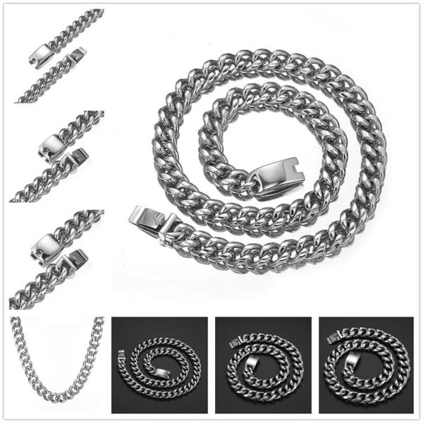 

13mm/15mm/19mm heavy strong stainless steel silver color miami cuban curb chain men's male necklace or bracelet jewelry 7-40"hot