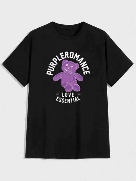 

romwe guys bear letter graphic tee c9cc#, White;black