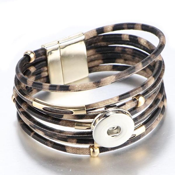 

snap button jewelry 18mm snap button bracelet punk multilayer leather leopard magnet buckle bracelet armband snaps jllwcy, Golden;silver