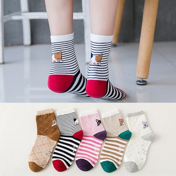 

yw2pm kitten season cotton striped stockings children'sstockings stockingscotton stockingscartoon female socks four women's socks, Black