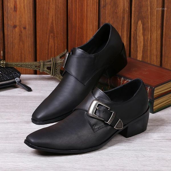 

christia bella large size pointed toe male genuine leather monk strap shoes man highten shoes men classic business formal1, Black