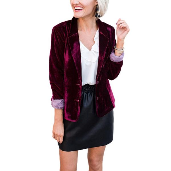 

women's suits & blazers women autumn solid velvet casual slim buttons long sleeve suit office ladies elegant business korean fashion sj, White;black