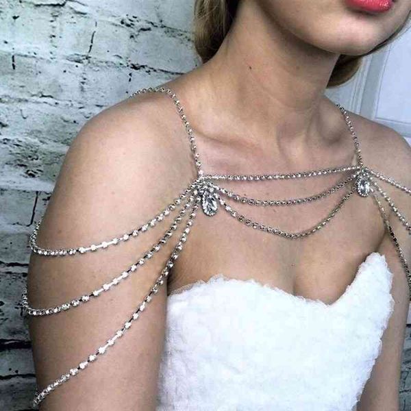 die neueste Mode handgemachte Sexy Lady Halskette Körper Kette Luxus Kristall Quaste Schulter Kette Neckl