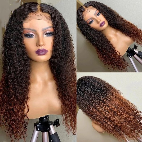 Ombre Brown Deep Curly Transparent 13x6 Lace Front Human Hair Perücken Deeps Curly mit Babyhaar 360Frontal Silk Top Full Laces Perücke