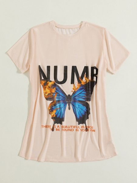 

butterfly print & letter graphic cover up b5zf#, White;black