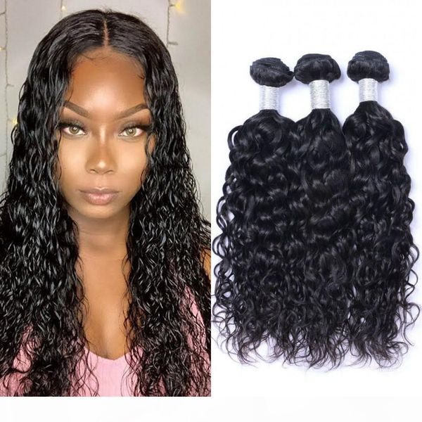 

water wave malaysian hair weave 3 bundles wet and wavy hair unprocessed short long virgin human hair extensions, Black