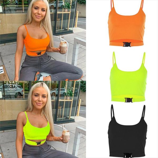 

стильная пряжка crop top яркие цвета верхней части бака женщин вскользь твердая тонкий жилет sexy tops femme вскользь cami рубашка женский s, White