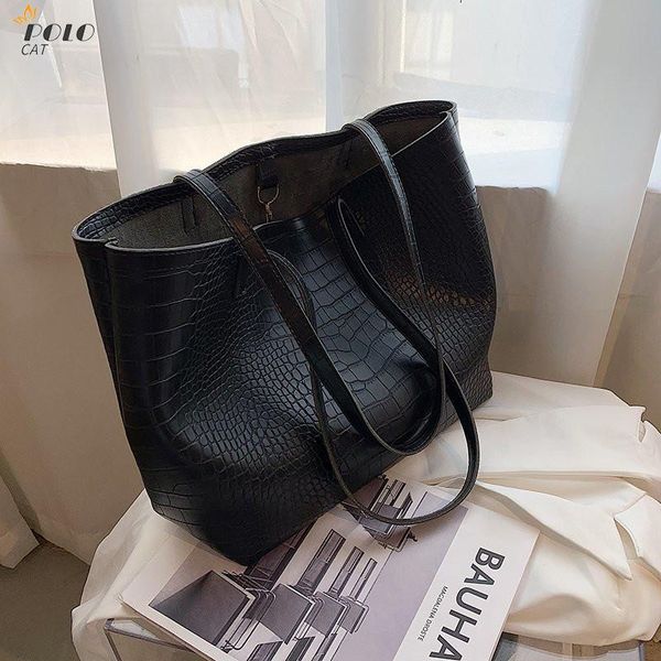 

retro crocodile pattern women bag solid women's leather luxury lady handbags purse pocket women composite bag big tote sac bols