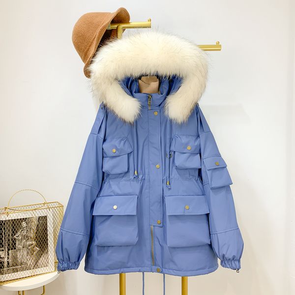 

2021 new great real skin women winter 90% white down parkas mid-length female thick jacket released with a windproof hoodie 9uu1, Black