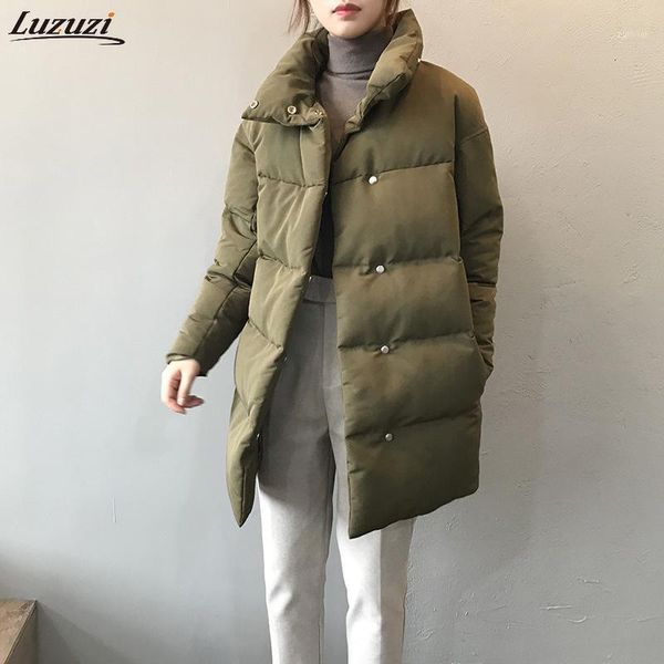 

luzuzi women winter army green oversize long parkas thick cotton-padded jacket women's loose bread jacket 2020 female warm coat1, Black