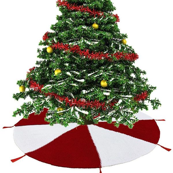 

120cm knitted skirt red white tassel christmas tree knitting xmas trees skirts home decor 2020