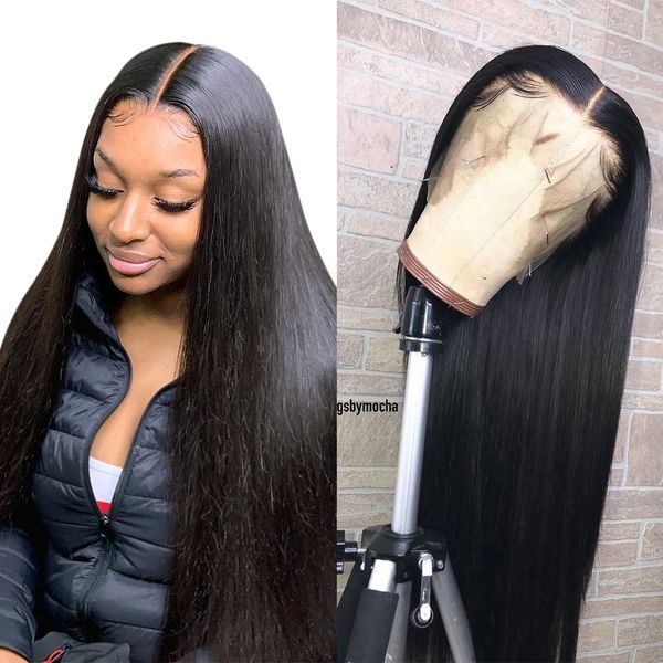 

straight lace front human hair wigs pre plucked hd transparent lace wig with baby hair brazilian remy lace front closure wigs, Black;brown