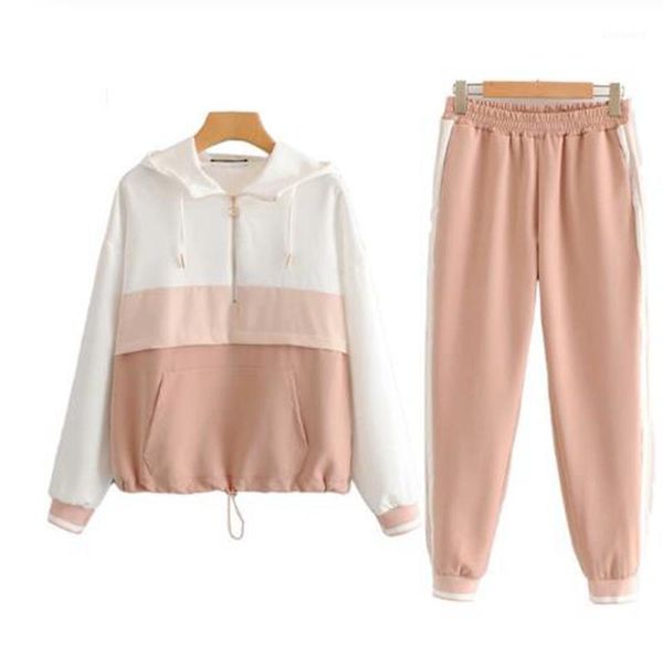 

set female vintage contrast women suits baseball bomber pullover jacket women pencil jogging pants suits two piece sets1, White