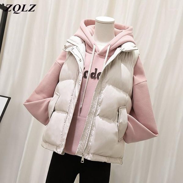 

zqlz 2020 new fashion cotton vest women zipper casual beige sleeveless outwear mujer warm jacket black female vests, Black;white