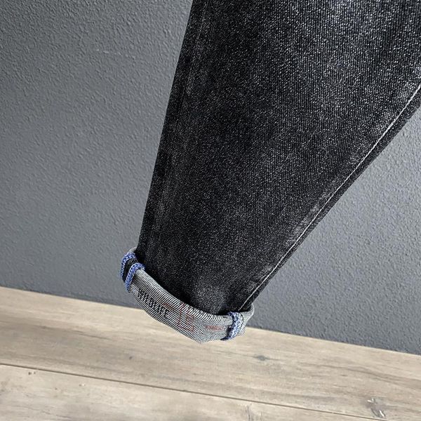 

2y autumn new black gray printed non hole jeans men's fashion brand simple and versatile elastic little feet dad pants, Blue