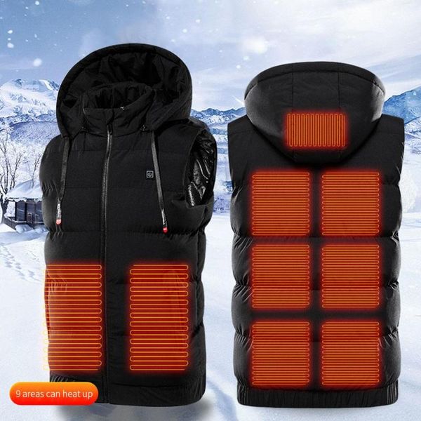 

men women heated vest 9 areas electric heating jacket usb charging winter heating clothing for ski camping hiking warm hunting, Gray;blue