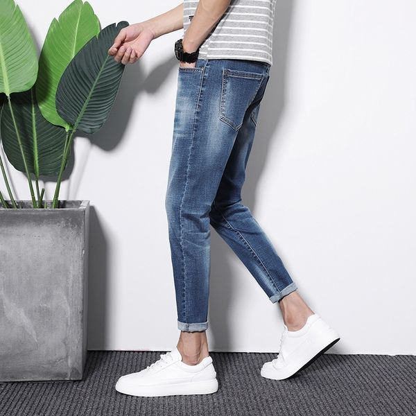 

a8fuo девять пункты джинсы мужского случайной бренд vxe тонкого fit feet модного случайной брюки моды стиль модных универсальный брюки мужск, Blue