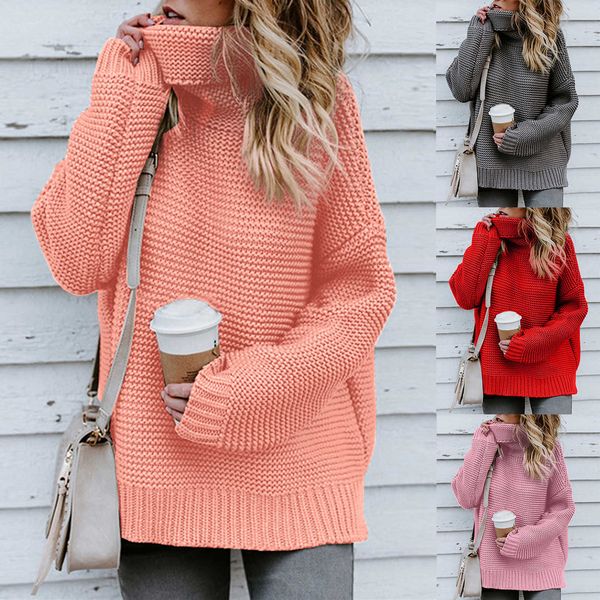 

fashion women solid long sleeve pullover turtleneck decoration sweater ladies casual jumper, White;black