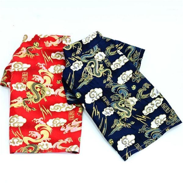 

dog apparel tang suit shirt cat red blue cotton auspicious cloud pattern year chinese style festival clothes pet costume1