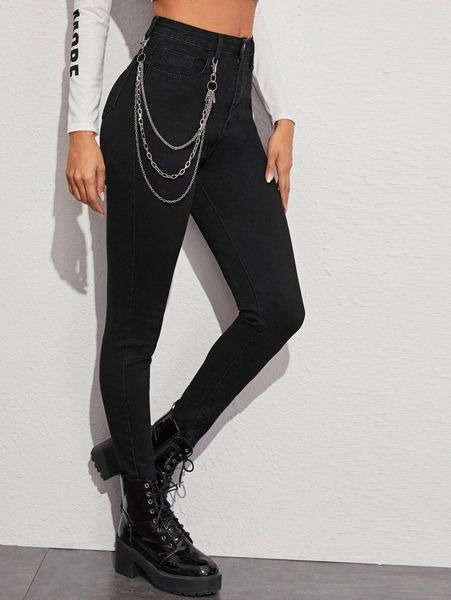 

high stretch chain detail skinny jeans r5it#, Blue