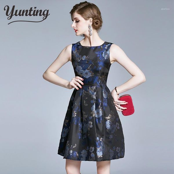 

casual dresses women's evening party jacquard dress o-neck sleeveless tank dresse elegant slim business work vestidos1, Black;gray