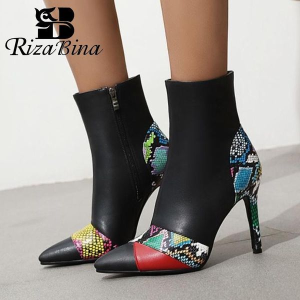 

rizabina women ankle boots thin high heel winter shoes woman fashion zipper warm short boot office footwear size 31-43, Black