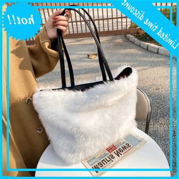 

large capacity soft pluche tasks for 2021 winter new ladies shoulder bag faux fur women handbags designer shopper tas