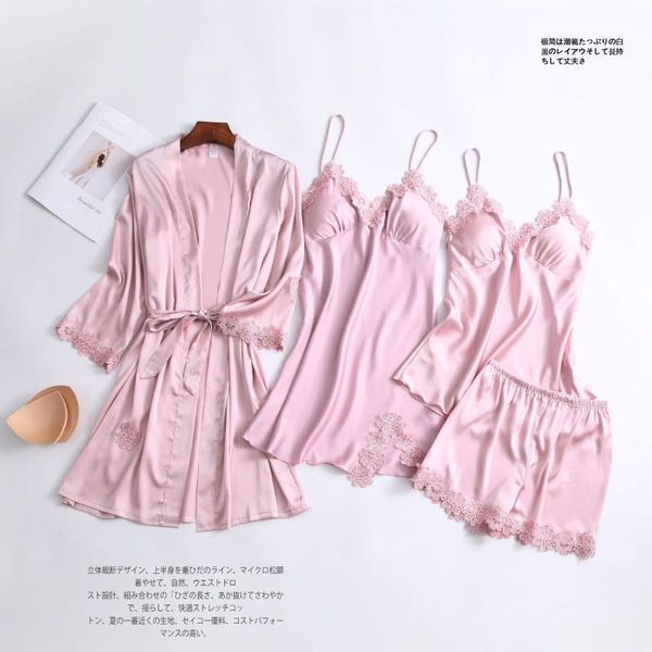 

faux silk women robe gown sets v-neck bathrobe nightdress summer new -xxl lace floral trim casual nightwear sleepwear, Black;red