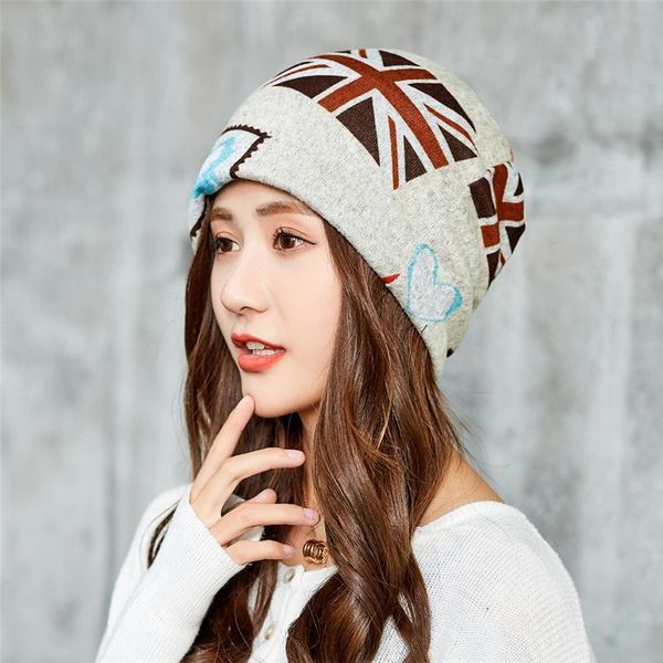 

beanie/skull caps okkdey autumn and winter dual-use hats for women flag pattern design turban skullies beanies hat fashion ladies scarf face, Blue;gray