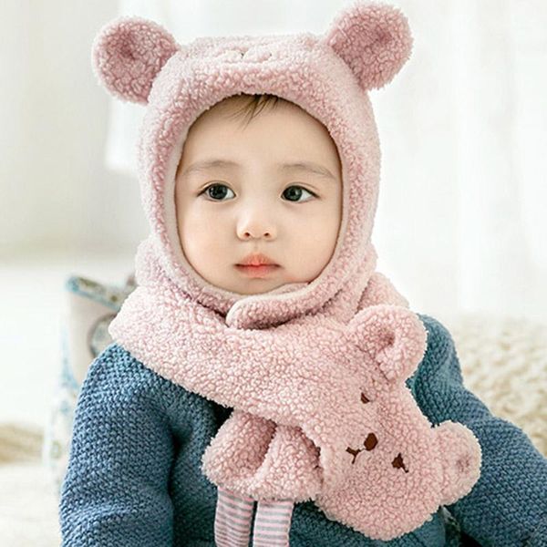 

baby winter warmer scarf and cartoon ear design hat children infant cotton collar scarves neckerchiefs cap 2pcs set1, Yellow