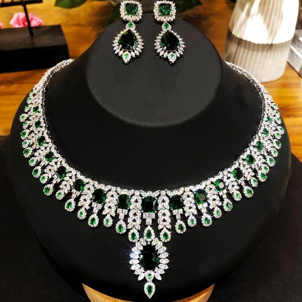 

godki luxury saudi arabia high jewelry sets for women wedding necklace earring set cubic zircon dubai bridal jewelry set 2021, Silver