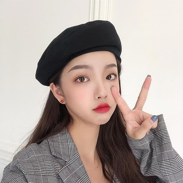 

retro plain beret fashion women autumn winter hats reversible british style painter forward hat front-back wear octagonal gorros, Blue;gray