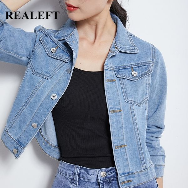 

realeft new autumn winter jeans jacket and coats for women candy color long sleeve casual short denim jacket female, Black;brown