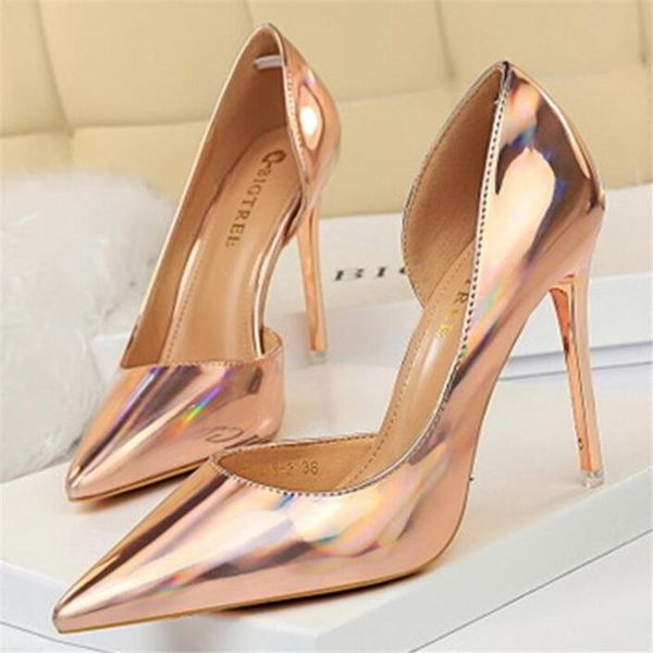 

dress shoes 2021 women pointed toe pumps patent leather high heels boat wedding zapatos mujer stilettos, Black