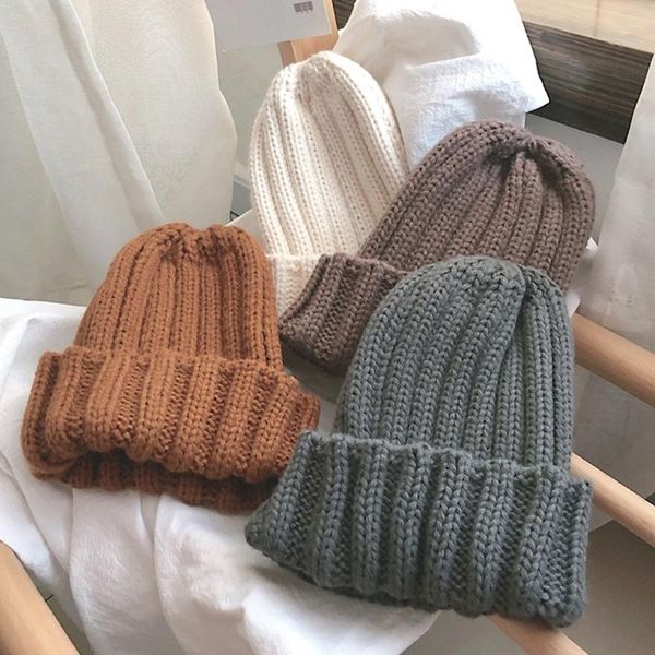 

beanie/skull caps knitted beanie for women kids girls boys winter spring cottonthick warm knitting children hat bonnet hats beanies, Blue;gray