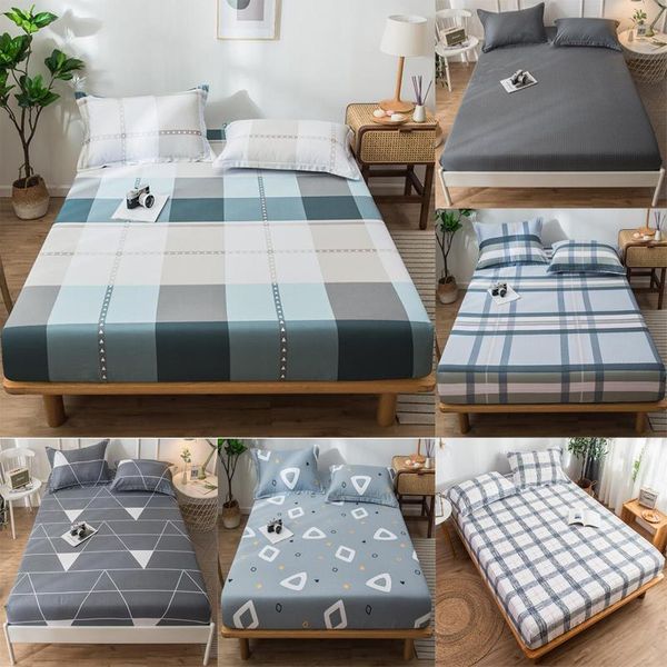 

1pc geometric mattress cover with elastic band fitted sheet bed sheet eco printed 120/150/180x200cm pure cotton