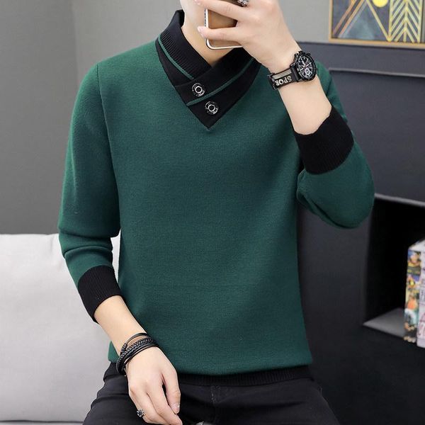 

men's autumn/winter new v-neck pullover men's casual pullover clothing full sleeve sweater, White;black