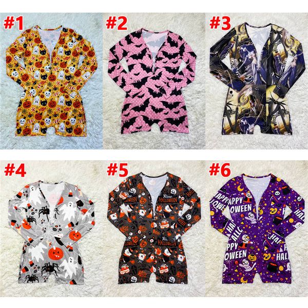 

women jumpsuit romper halloween printing long sleeves shorts home jumpsuits cartoon cute bat ghost pumpkin siamese trousers 6 colors d102302, White