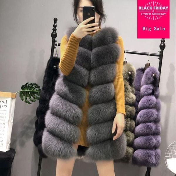 

women's fur & faux s-3xl winter fashion women 7 steps imitation vest coat long waistcoat jacket sleeveless stitching outwear l1439, Black