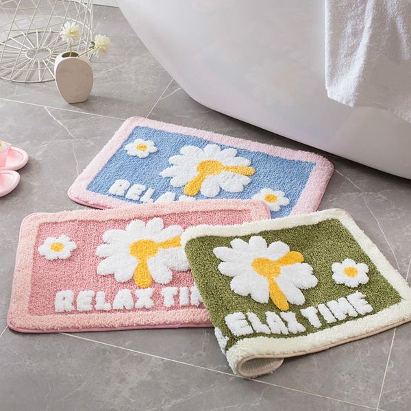 

cute daisy flocking floor mat household entry door mat bathroom non-slip rug absorbent carpet bedroom decorative carpet